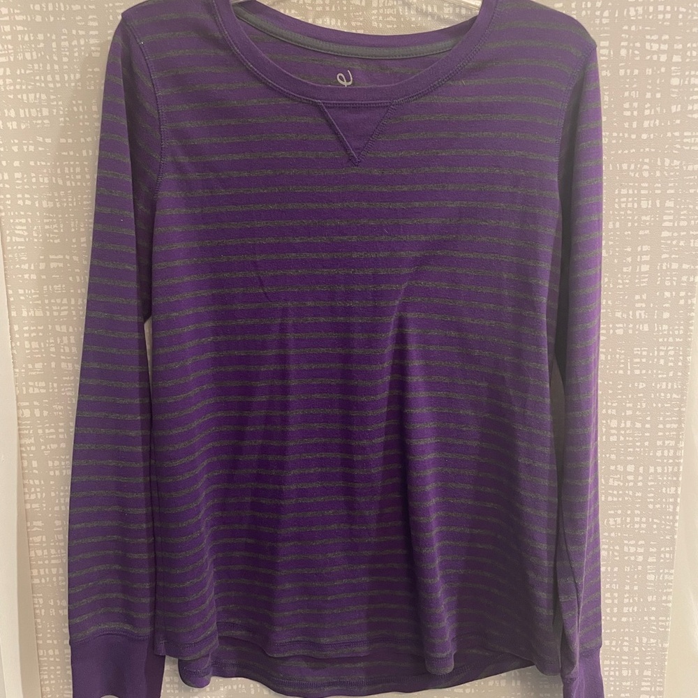 Made‎ for Life Purple Long Sleeve Shirt with Gray Stripes, Size Large
